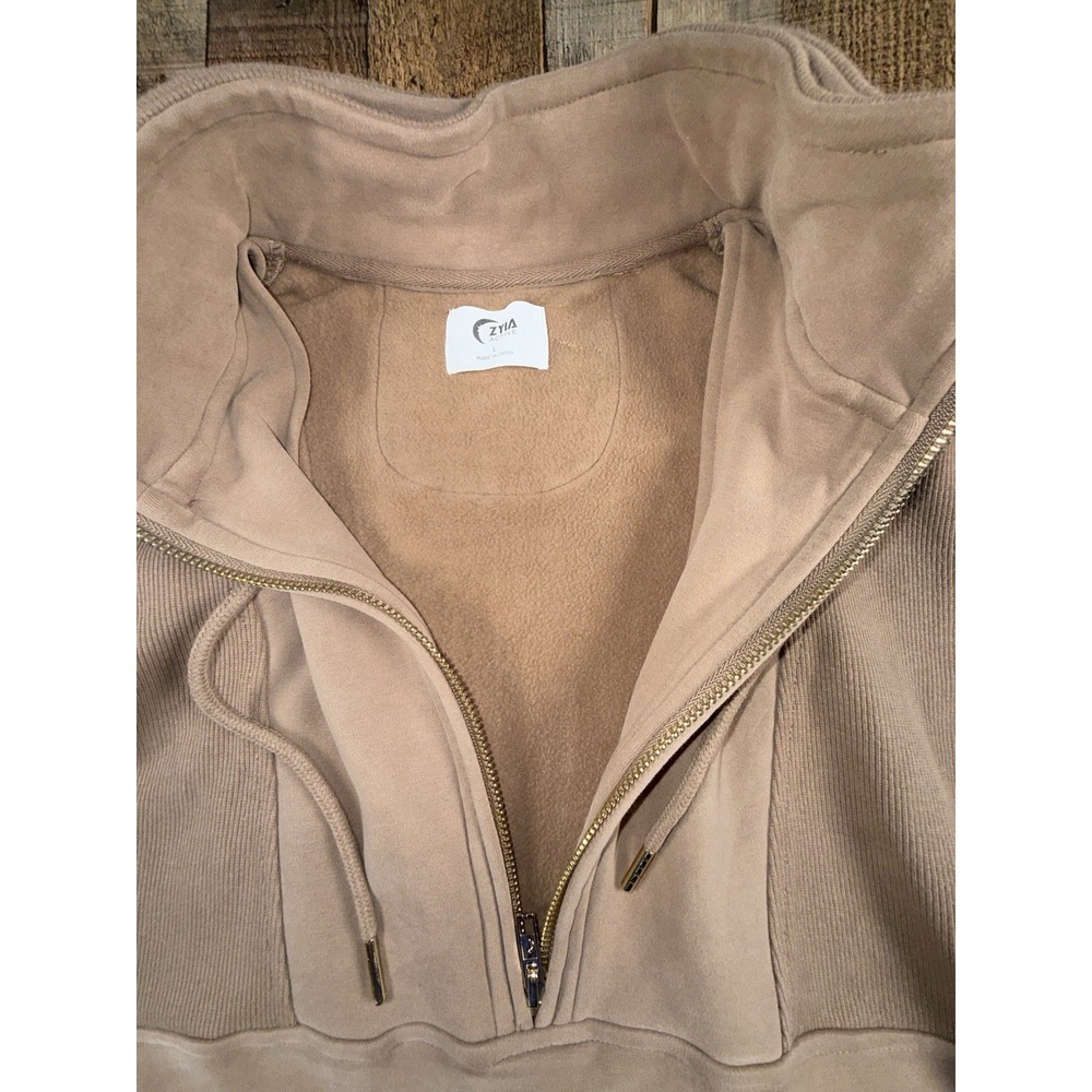 ZYIA Active Womens Large Taupe Brown Full Zip Hoodie Jacket Fleece Ribbed - Picture 6 of 10